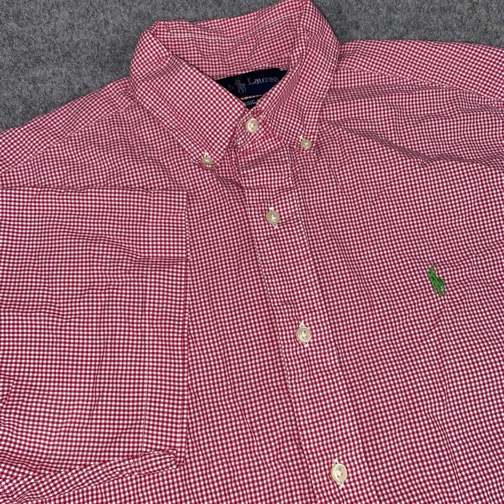 Polo Ralph Lauren Shirt Men's Medium Red Gingham Short Sleeve Button Down Preppy